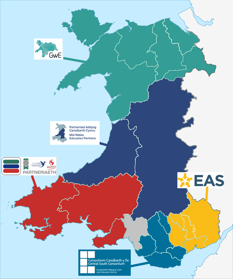 Map of Welsh educational consortia.